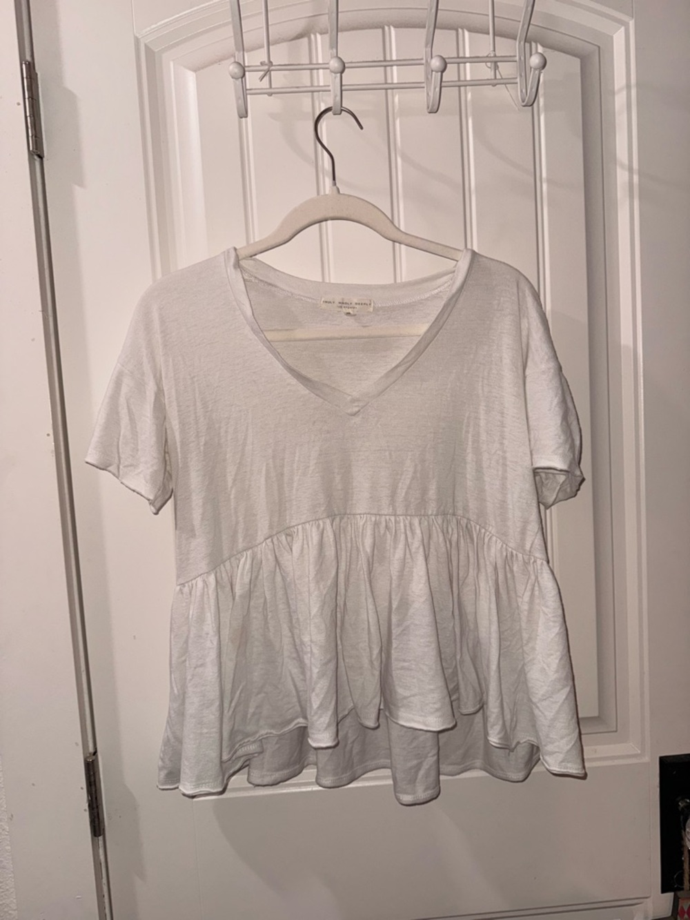 Truly Madly Deeply White V-Neck Ruffle Peplum Top